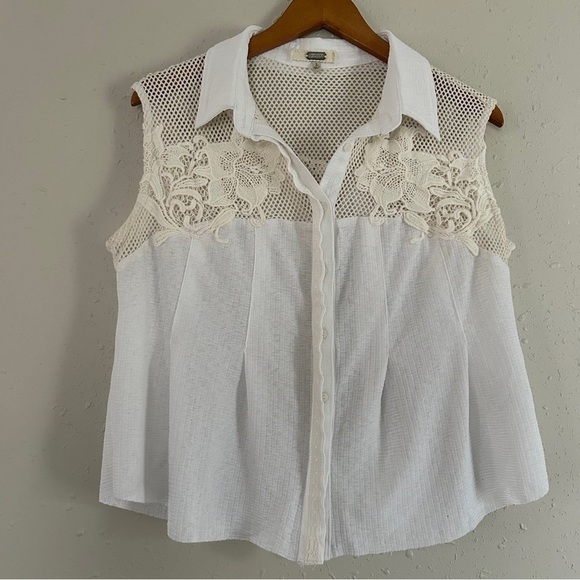 Gimmicks White Cream Pieced Crochet Tank Top Western Casual Classic Large Buckle - Picture 2 of 10